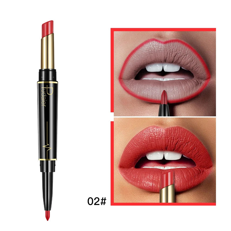 Pudaier Maquillage Rouge à lèvres mat 2 en 1 et crayon à lèvres Nude Baume à lèvres crème mat