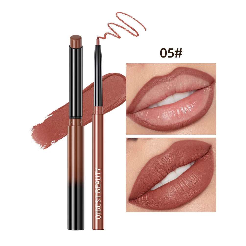 QIBEST Coffret de 2 crayons à lèvres mats et veloutés, maquillage contour des lèvres, rouge à lèvres rouge sexy longue tenue