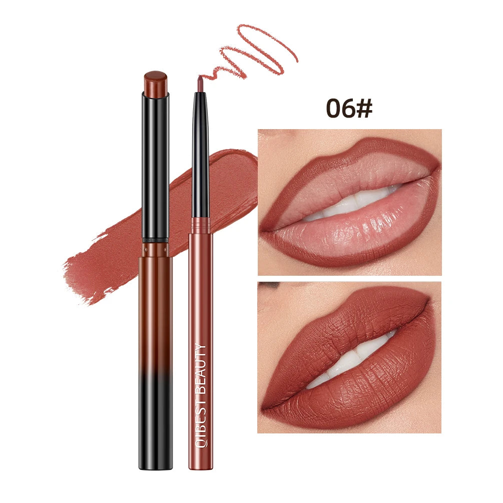 QIBEST Coffret de 2 crayons à lèvres mats et veloutés, maquillage contour des lèvres, rouge à lèvres rouge sexy longue tenue