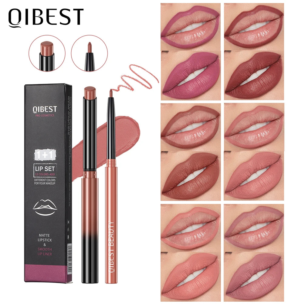 QIBEST Coffret de 2 crayons à lèvres mats et veloutés, maquillage contour des lèvres, rouge à lèvres rouge sexy longue tenue