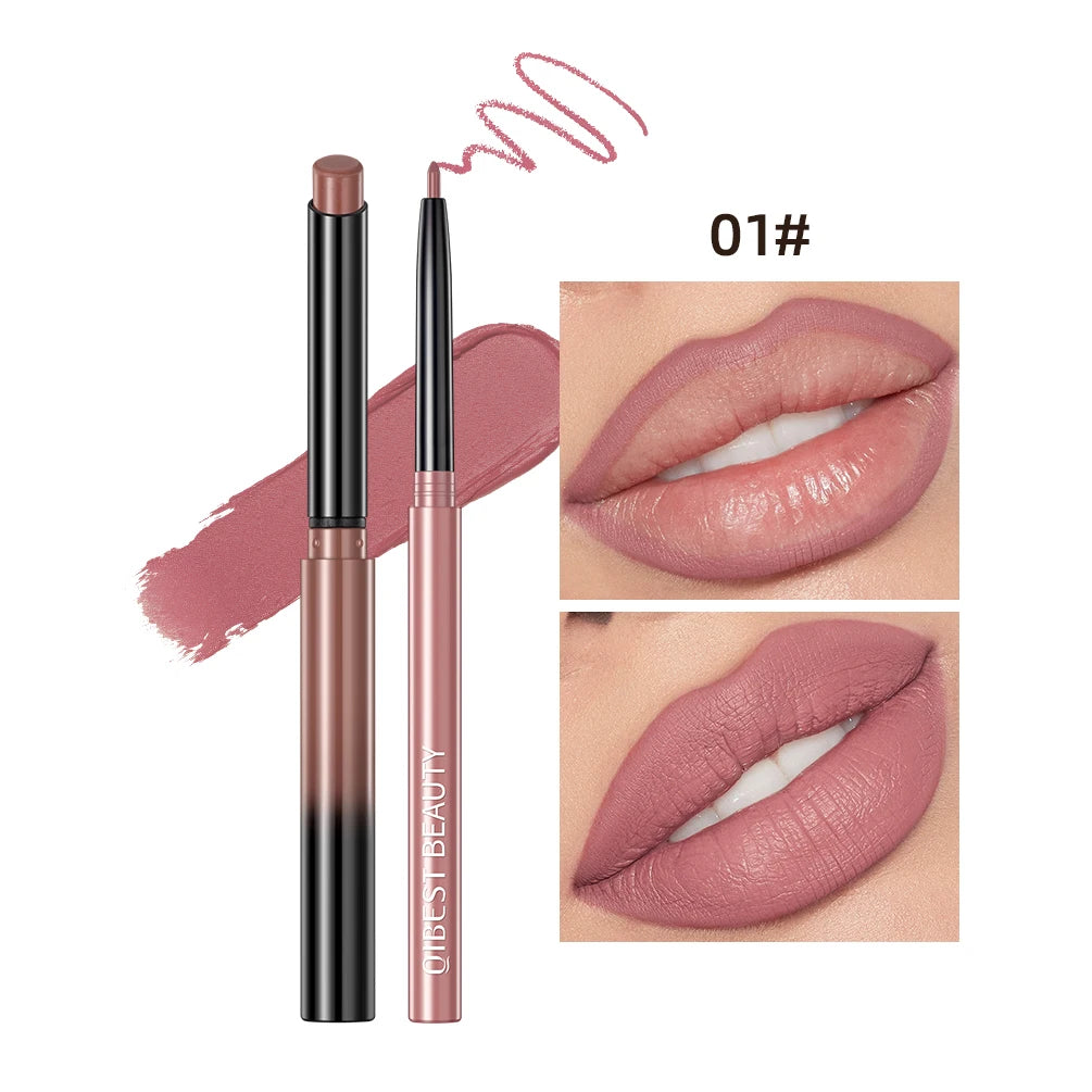 QIBEST Coffret de 2 crayons à lèvres mats et veloutés, maquillage contour des lèvres, rouge à lèvres rouge sexy longue tenue