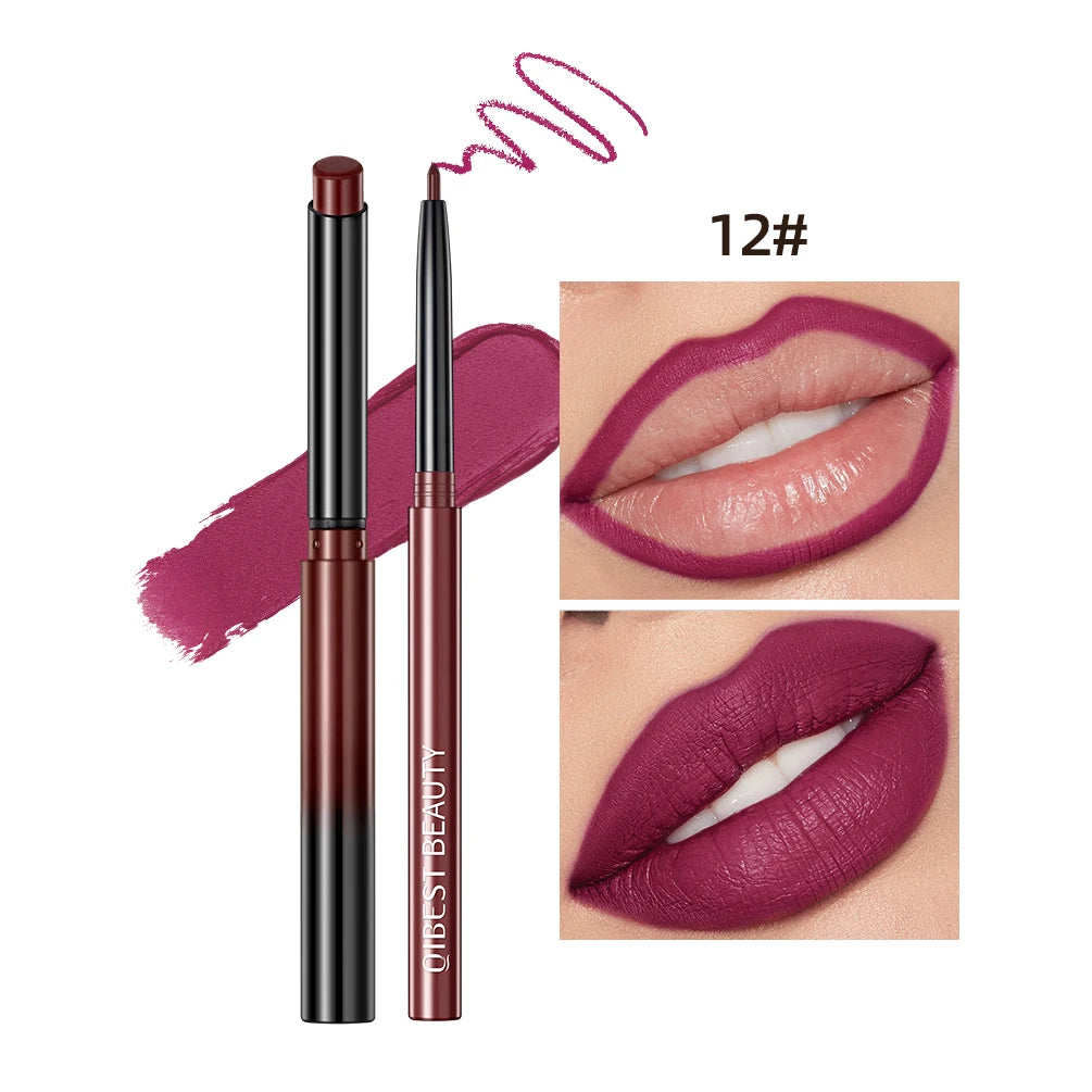 QIBEST Coffret de 2 crayons à lèvres mats et veloutés, maquillage contour des lèvres, rouge à lèvres rouge sexy longue tenue