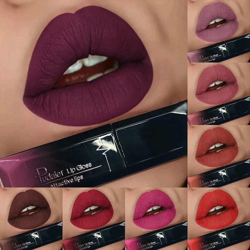 Pudaier 21 Couleurs Nude Velvet LipGloss Waterproof Sexy Matte Rouge à lèvres liquide Hydratant Gloss à lèvres Maquillage Beauté Cosmétiques