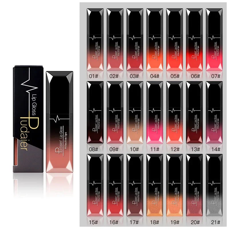 Pudaier 21 Couleurs Nude Velvet LipGloss Waterproof Sexy Matte Rouge à lèvres liquide Hydratant Gloss à lèvres Maquillage Beauté Cosmétiques