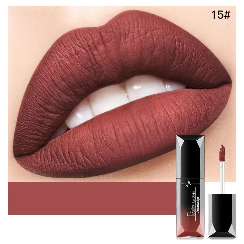 Pudaier 21 Couleurs Nude Velvet LipGloss Waterproof Sexy Matte Rouge à lèvres liquide Hydratant Gloss à lèvres Maquillage Beauté Cosmétiques