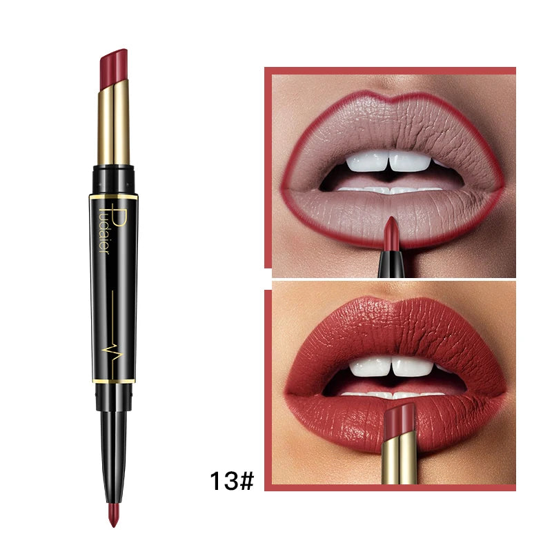 Pudaier Maquillage Rouge à lèvres mat 2 en 1 et crayon à lèvres Nude Baume à lèvres crème mat