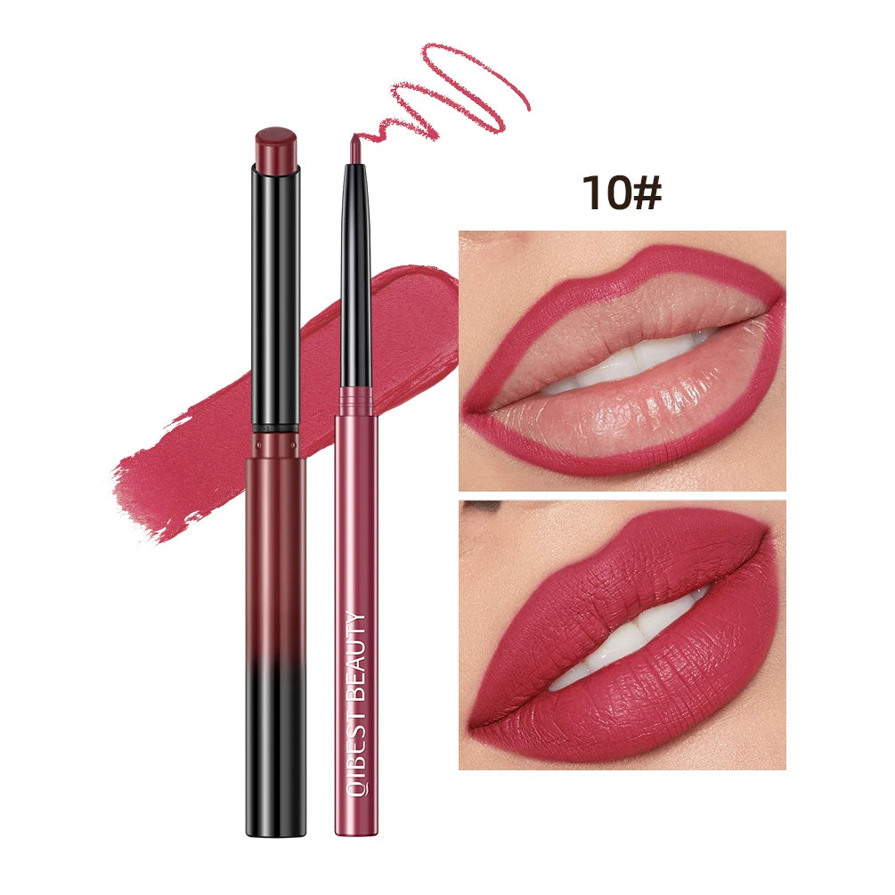QIBEST Coffret de 2 crayons à lèvres mats et veloutés, maquillage contour des lèvres, rouge à lèvres rouge sexy longue tenue