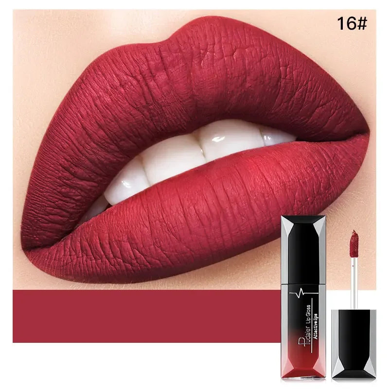 Pudaier 21 Couleurs Nude Velvet LipGloss Waterproof Sexy Matte Rouge à lèvres liquide Hydratant Gloss à lèvres Maquillage Beauté Cosmétiques