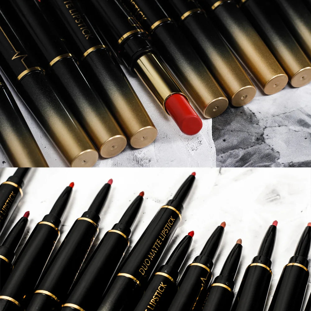 Pudaier Maquillage Rouge à lèvres mat 2 en 1 et crayon à lèvres Nude Baume à lèvres crème mat